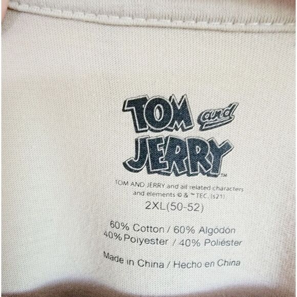 Tom & Jerry 2X Graphic Shirt Adult Khaki Long Sleeve Graffiti Print Stretch‎ LS - Picture 7 of 7